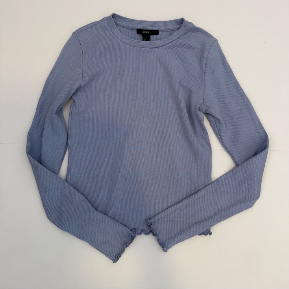 Forever 21 Soft Blue Ribbed Knit Top